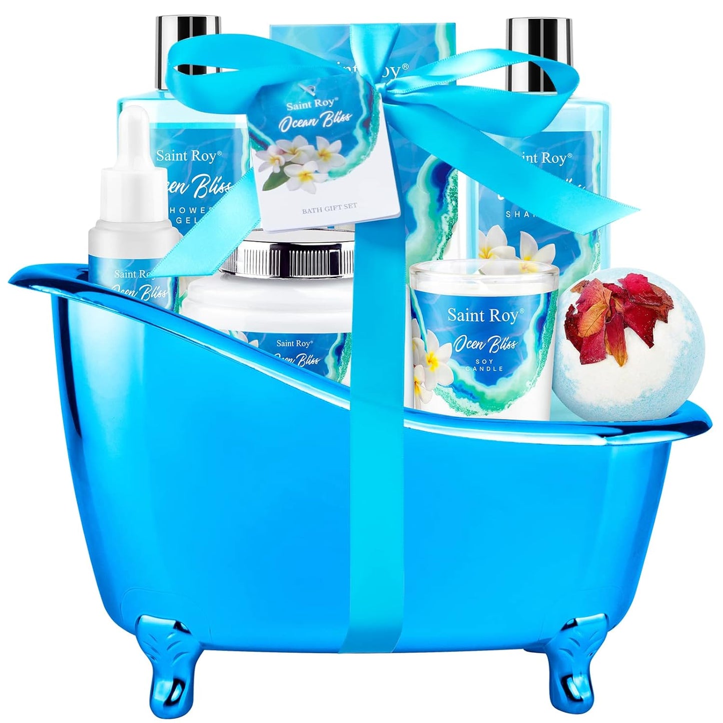 Father'S Day Gifts for Women & Men Bath & Body Gift Set, Bath Basket Spa Kit Gifts for Her Him Birthday Gift, Self-Care Home Spa Kit, 8Pcs Christmas Gift for Women Ocean Vanilla, Spa Gift Baskets