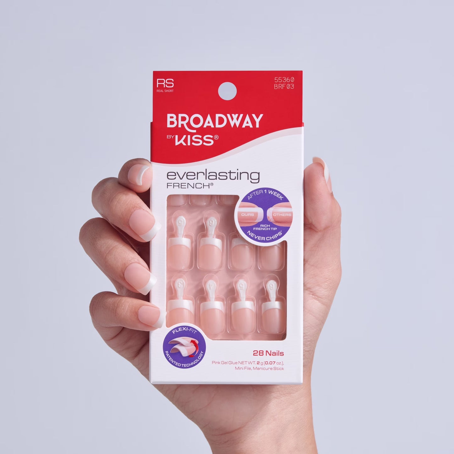(4 Pack) Broadway by  French Tip Press on Nails, ‘String of Pearls’, White, Short Squoval, 28 Count