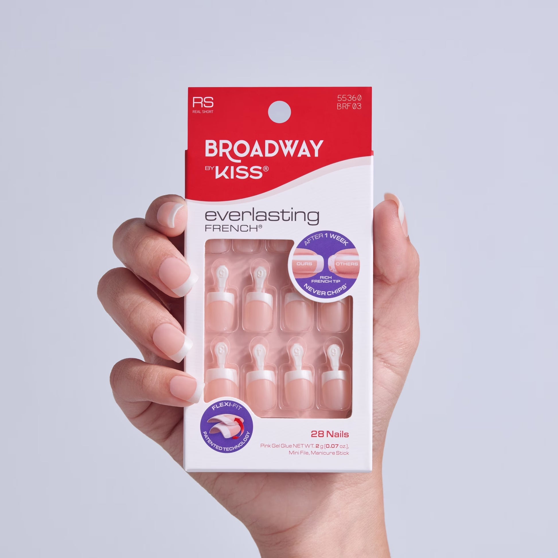 (4 Pack) Broadway by  French Tip Press on Nails, ‘String of Pearls’, White, Short Squoval, 28 Count