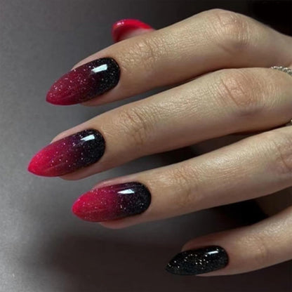 Black Press on Nails Medium Almond Fake Nails Matte False Nails Press Ons with Designs French Tip Acrylic Full Cover Glue on Nails Halloween Stick on Nail for Women Manicure 24 Pcs