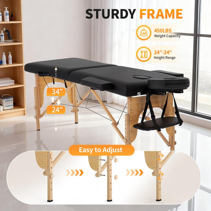 Portable Massage Table | Adjustable Spa Bed with Carry Bag for Massage, Facials, Lash & Tattoo