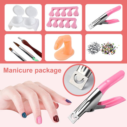 Nail Kit Set Professional Acrylic with Everything, 12 Glitter Acrylic Powder Kit Nails Art Tips Decoration, DIY Gifts for Women Nail Art Tool and Supplies for Beginners