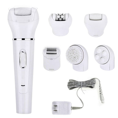 5-In-1 Electric Callus Remover Pedicure Buffer, Lady Shaver, Epilator, Facial Cleansing Brush & Face Massage - Wet & Dry