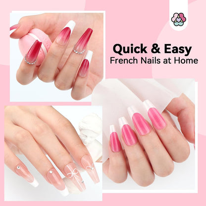 French Manicure Kit : French Tip Tools for Beginners French Tip Nail Stickers French Nail Brush White Gel Nail Polish Quick-Dry Nail Lamp French Tips Guides for Nail Art