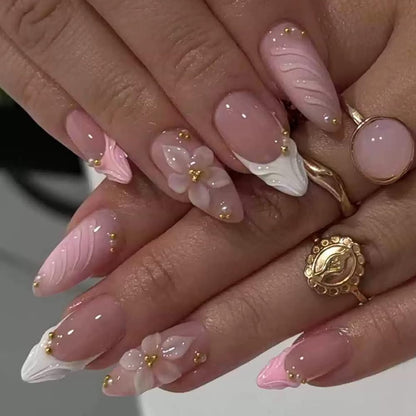 Black Press on Nails Medium Almond Fake Nails Matte False Nails Press Ons with Designs French Tip Acrylic Full Cover Glue on Nails Halloween Stick on Nail for Women Manicure 24 Pcs