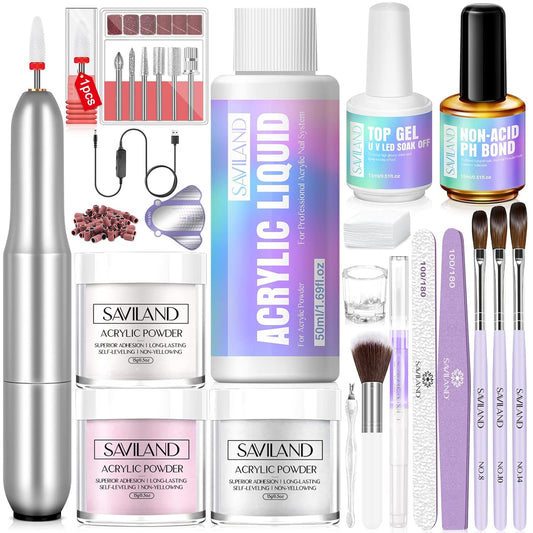 Acrylic Nail Kit with Drill: Professional Set for Beginners with 45G Acrylic Powder & 50Ml Liquid, Brush, Forms, Tools & Extension