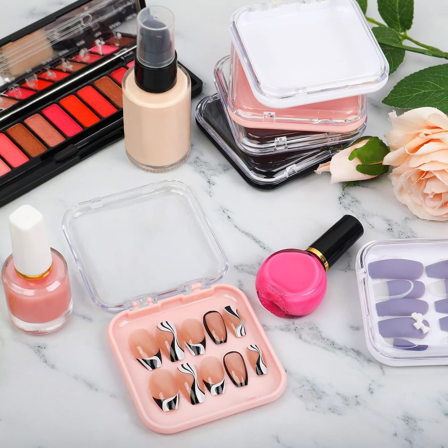 20Pcs Press on Nail Packaging Boxes with 60Pcs Double Sided Adhesive Nail Tape Acrylic Press on Nail Storage Box in 4 Colors Artificial Nail Display Box for Press on Nail Business Nail Art Nail Salon
