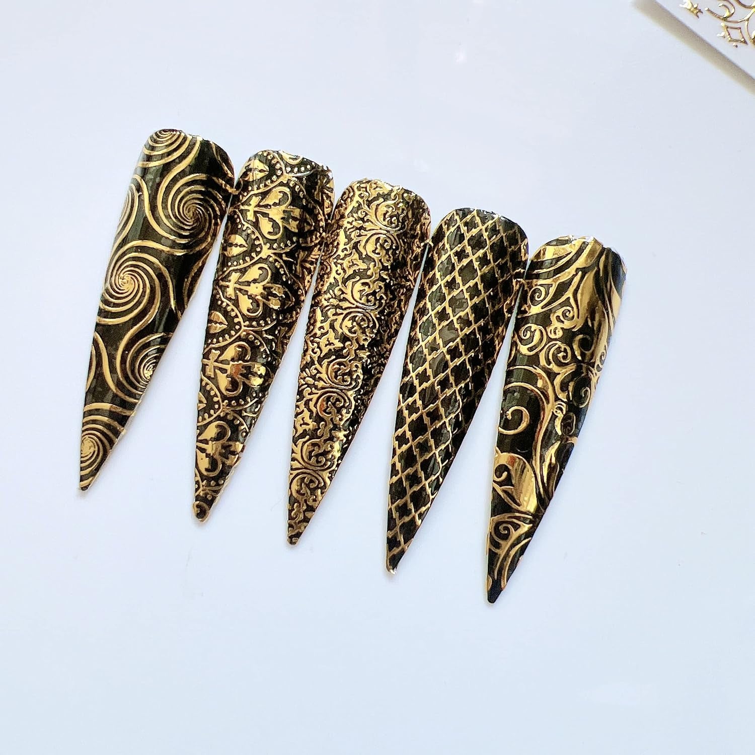 26Sheets Nail Art Adhesive Sticker Sheets Different Gold Color Luxury Shapes Sticker Nail Art Deco 10300