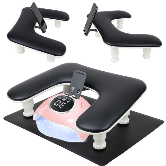 Big Arm Rest for Nails Tech with Nail Mat and Rotating Phone Holder: 3Nd Generation U-Shaped Manicure Nail Arm Rest Stand Height Adjustable Armrest for Acrylic Nails(Black)