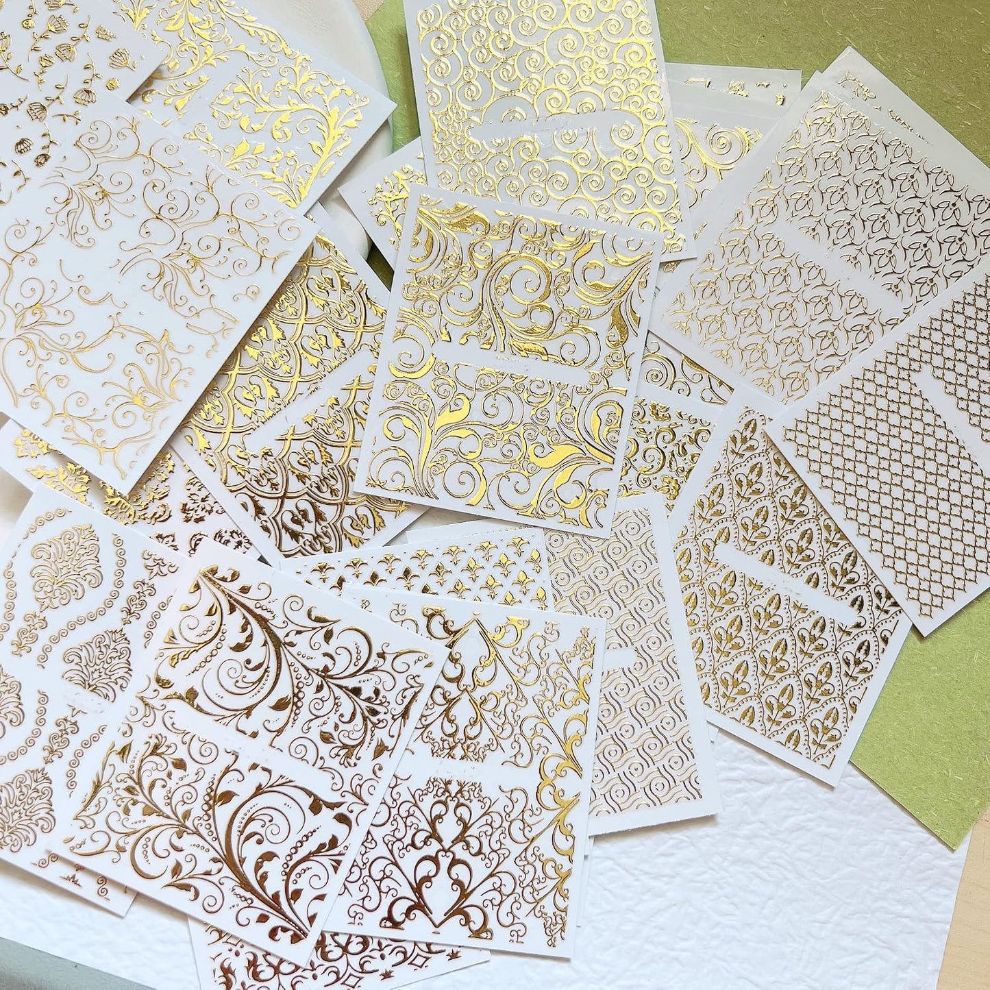26Sheets Nail Art Adhesive Sticker Sheets Different Gold Color Luxury Shapes Sticker Nail Art Deco 10300