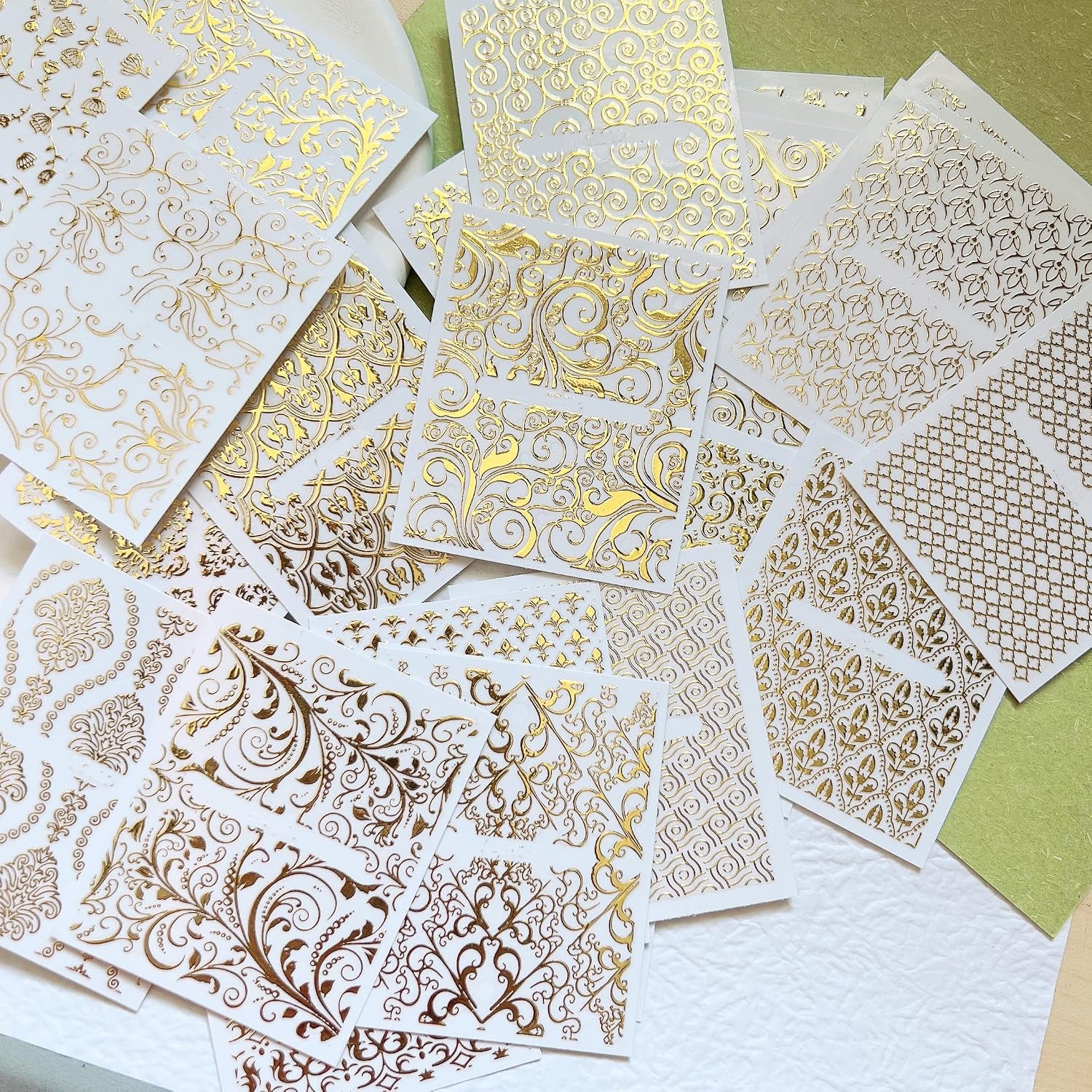 26Sheets Nail Art Adhesive Sticker Sheets Different Gold Color Luxury Shapes Sticker Nail Art Deco 10300