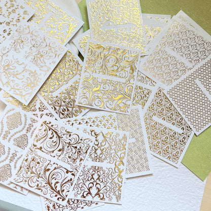 26Sheets Nail Art Adhesive Sticker Sheets Different Gold Color Luxury Shapes Sticker Nail Art Deco 10300