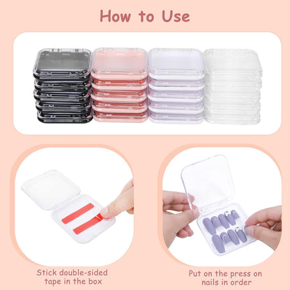 20Pcs Press on Nail Packaging Boxes with 60Pcs Double Sided Adhesive Nail Tape Acrylic Press on Nail Storage Box in 4 Colors Artificial Nail Display Box for Press on Nail Business Nail Art Nail Salon