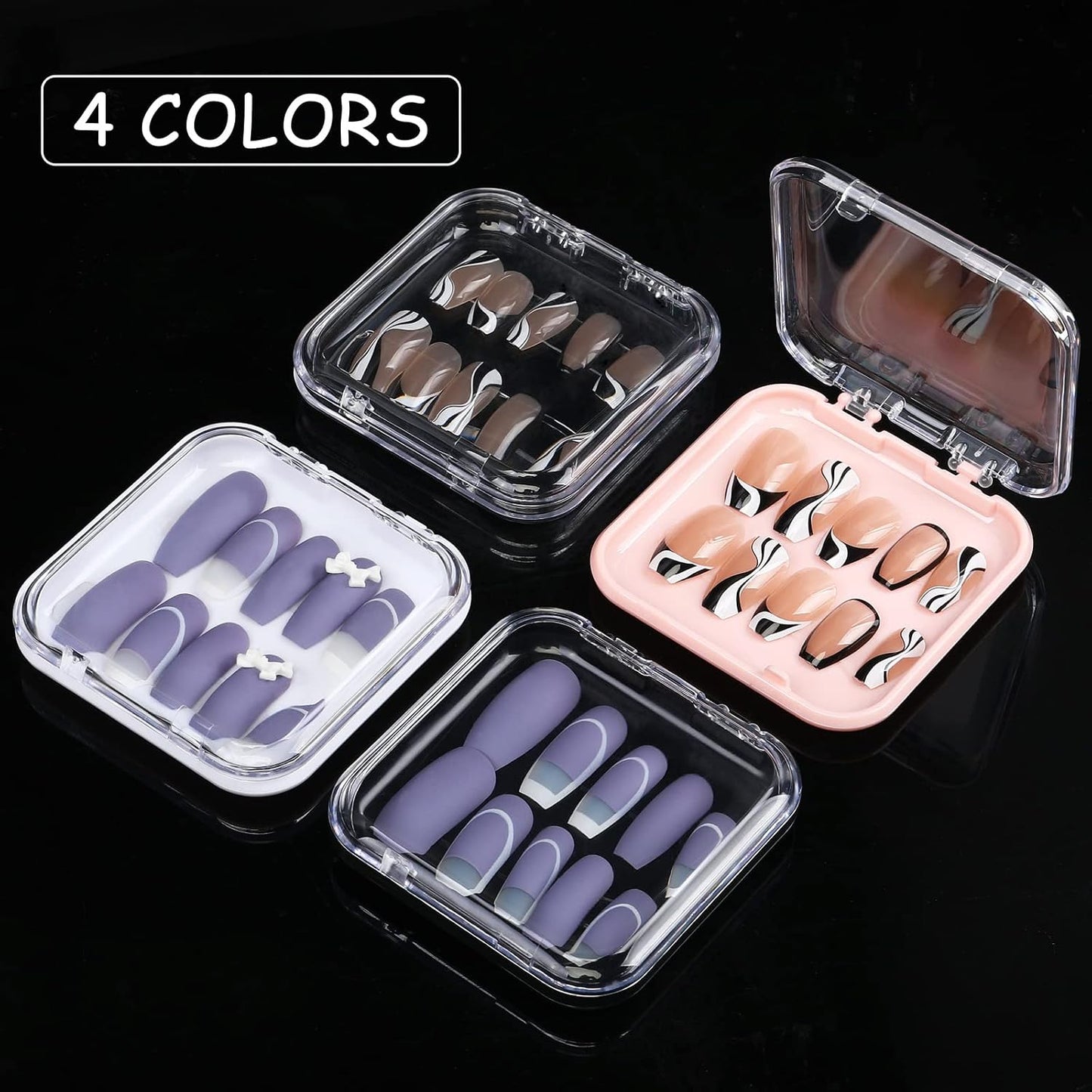 20Pcs Press on Nail Packaging Boxes with 60Pcs Double Sided Adhesive Nail Tape Acrylic Press on Nail Storage Box in 4 Colors Artificial Nail Display Box for Press on Nail Business Nail Art Nail Salon