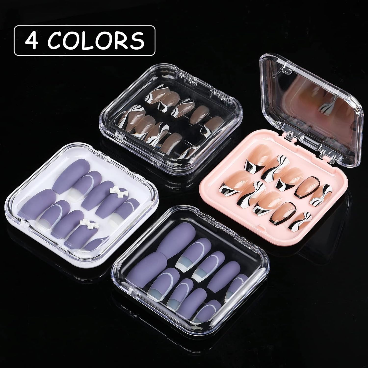 20Pcs Press on Nail Packaging Boxes with 60Pcs Double Sided Adhesive Nail Tape Acrylic Press on Nail Storage Box in 4 Colors Artificial Nail Display Box for Press on Nail Business Nail Art Nail Salon
