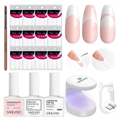 French Manicure Kit : French Tip Tools for Beginners French Tip Nail Stickers French Nail Brush White Gel Nail Polish Quick-Dry Nail Lamp French Tips Guides for Nail Art