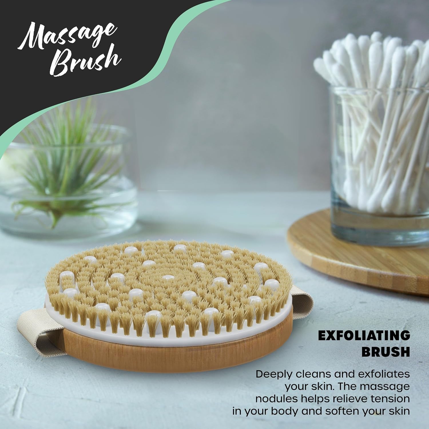 Natural Boar Bristle Dry Brush for Body Massage 5-Piece Set | Detachable Long Wooden Handled Back Scrubber for Shower , Body Scrubber Exfoliator , Face Brush , Manicure Tool & Travel Bag