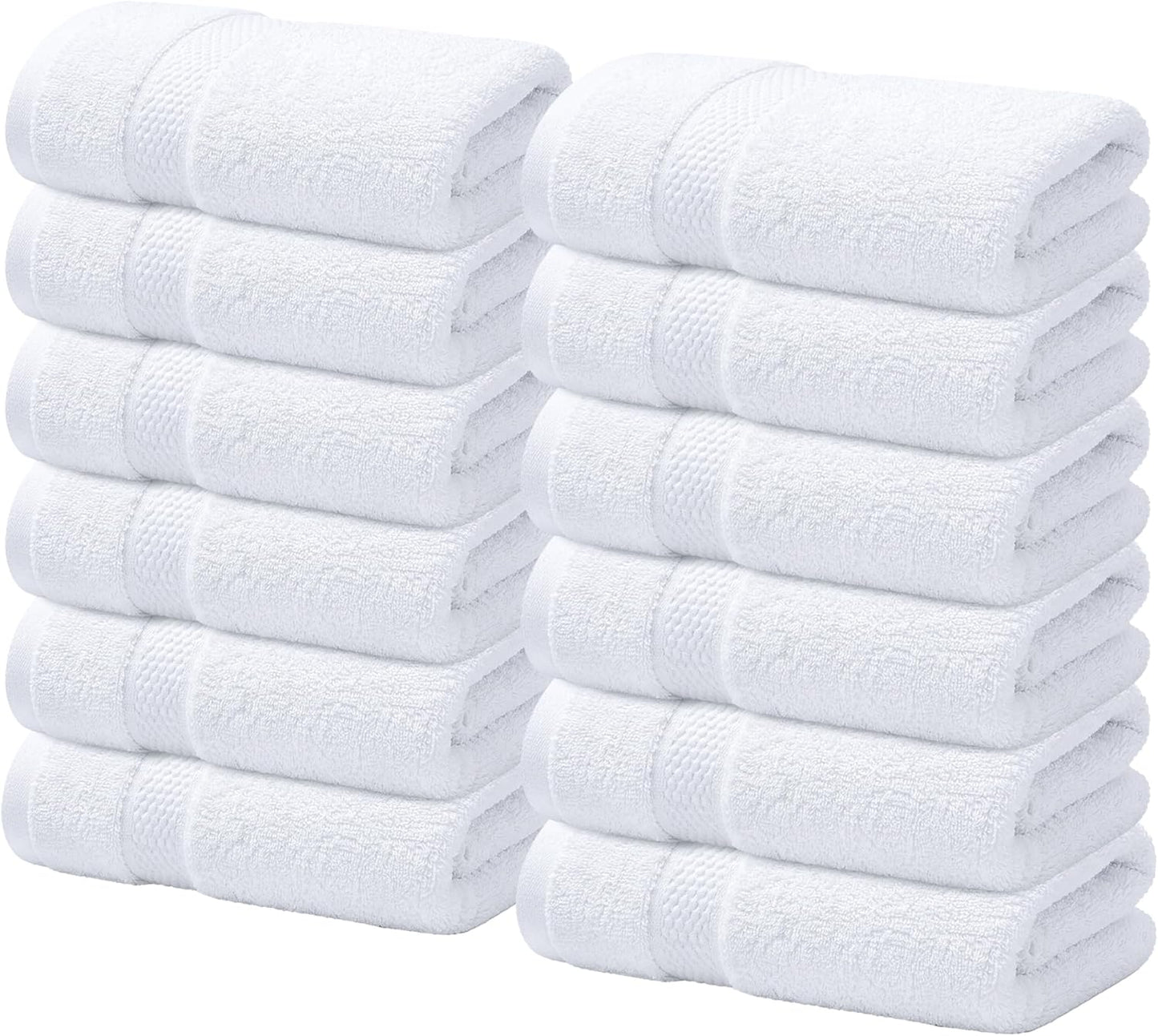 Luxury Wash Cloths for Showering [13X13] – 100% Cotton Washcloths [Pack of 12], Soft and Absorbent Face Towels for Bathroom Wash Clothes, Gym, and Spa (Brilliant White)