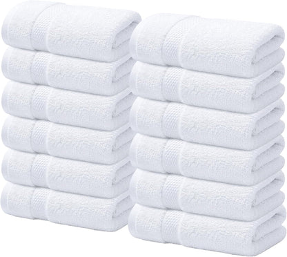 Luxury Wash Cloths for Showering [13X13] – 100% Cotton Washcloths [Pack of 12], Soft and Absorbent Face Towels for Bathroom Wash Clothes, Gym, and Spa (Brilliant White)