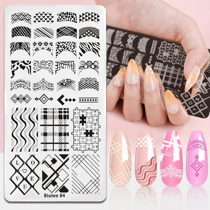 Nail Art Stamping Plates Set 10PCS French Line Stamp Templates, Nail Stamping Kit with Silicone Nail Stamper for DIY Print Manicure Salon Design Gift in Home