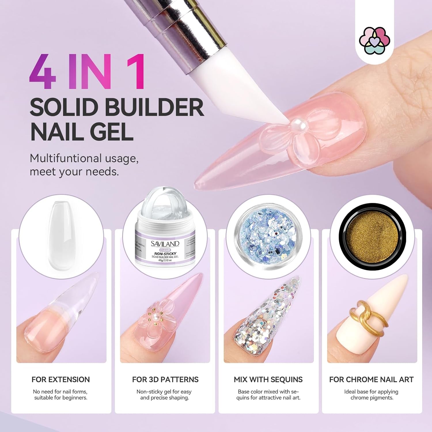 Solid Builder Nail Gel - 60G/2.02Oz Non-Sticky 3D Nail Gels Sculpting Gel for Art Hand Carving Glue Extension with Sequins Chrome Powder DIY Nails Art Salon Home, Beginner Friendly
