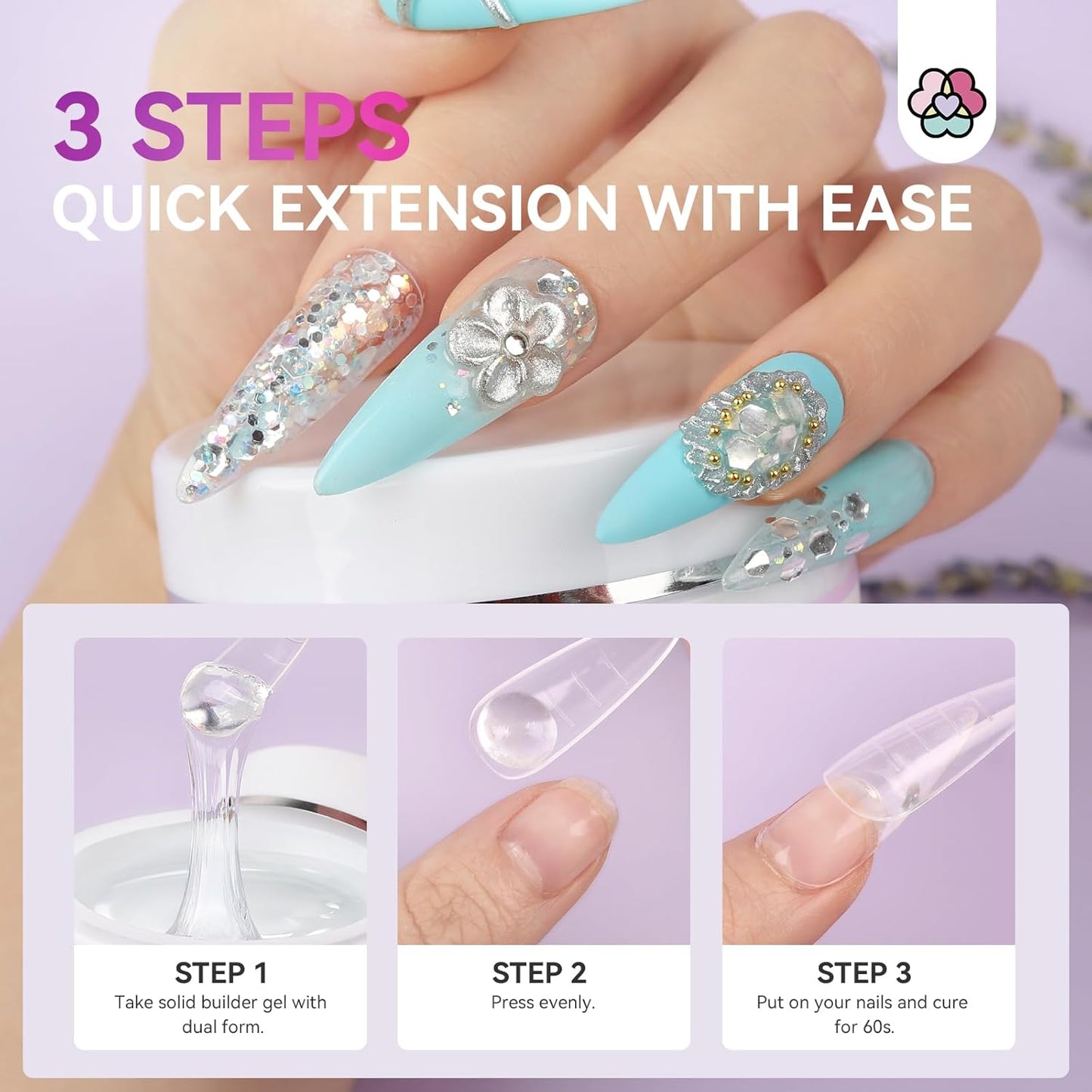 Solid Builder Nail Gel - 60G/2.02Oz Non-Sticky 3D Nail Gels Sculpting Gel for Art Hand Carving Glue Extension with Sequins Chrome Powder DIY Nails Art Salon Home, Beginner Friendly