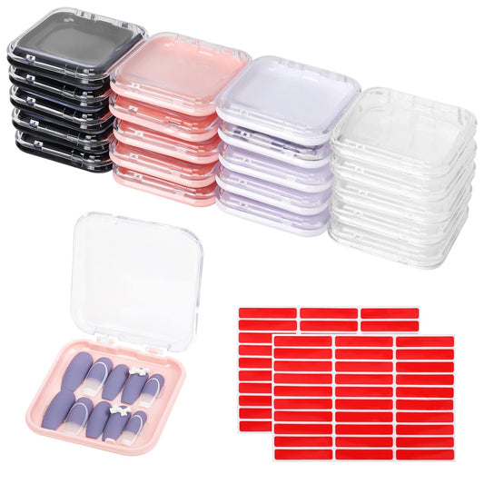 20Pcs Press on Nail Packaging Boxes with 60Pcs Double Sided Adhesive Nail Tape Acrylic Press on Nail Storage Box in 4 Colors Artificial Nail Display Box for Press on Nail Business Nail Art Nail Salon