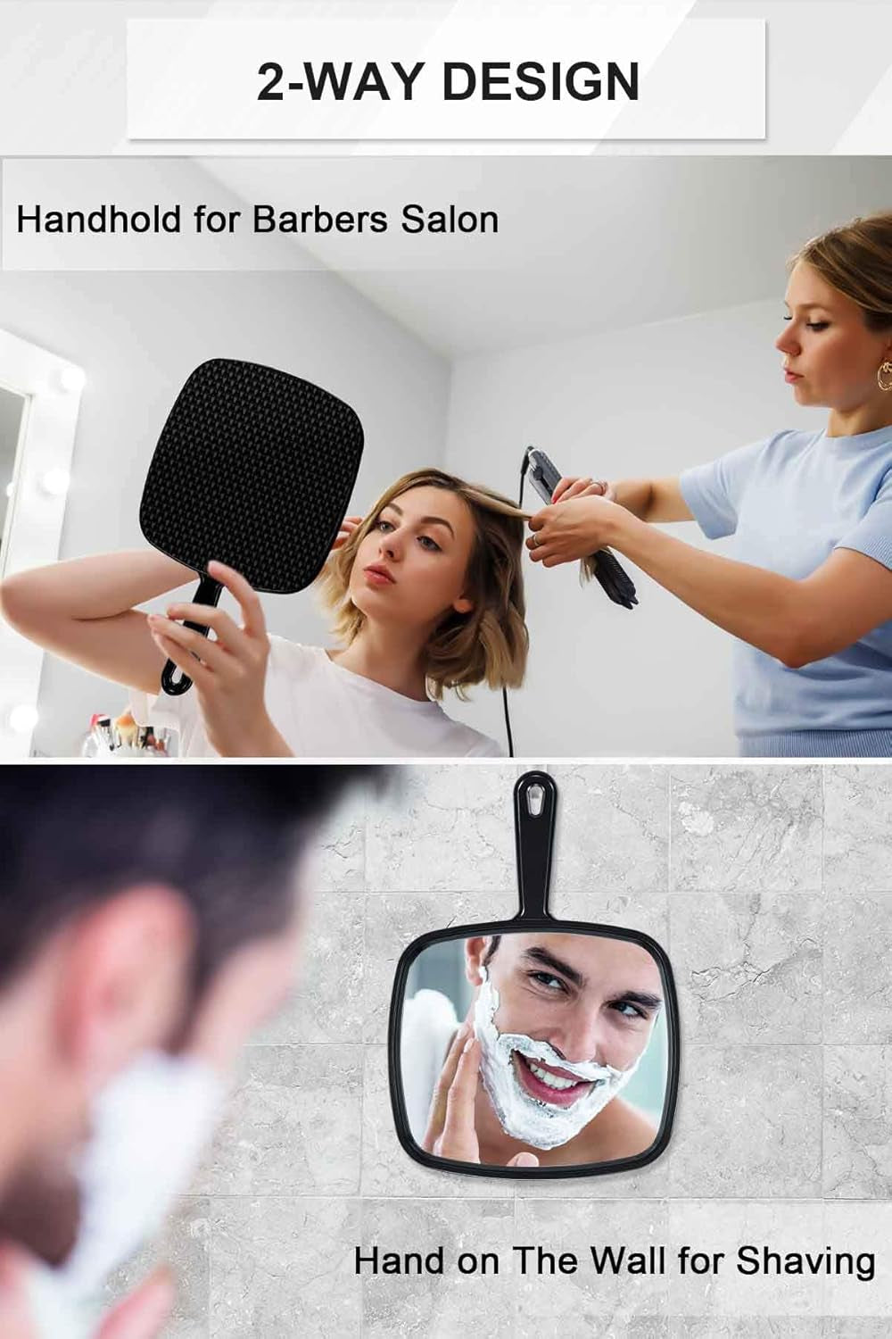 12.6"L X 9"W Hand Mirror, Handheld Mirror with Handle for Salon, 3Pcs