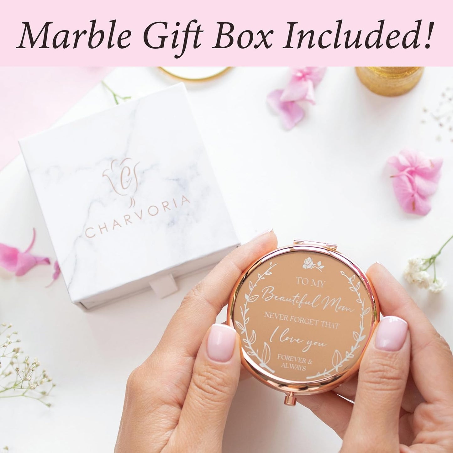 'I Love You Mom' Rose Gold Magnified Makeup Mirror - Sentimental Mother'S Day Gift