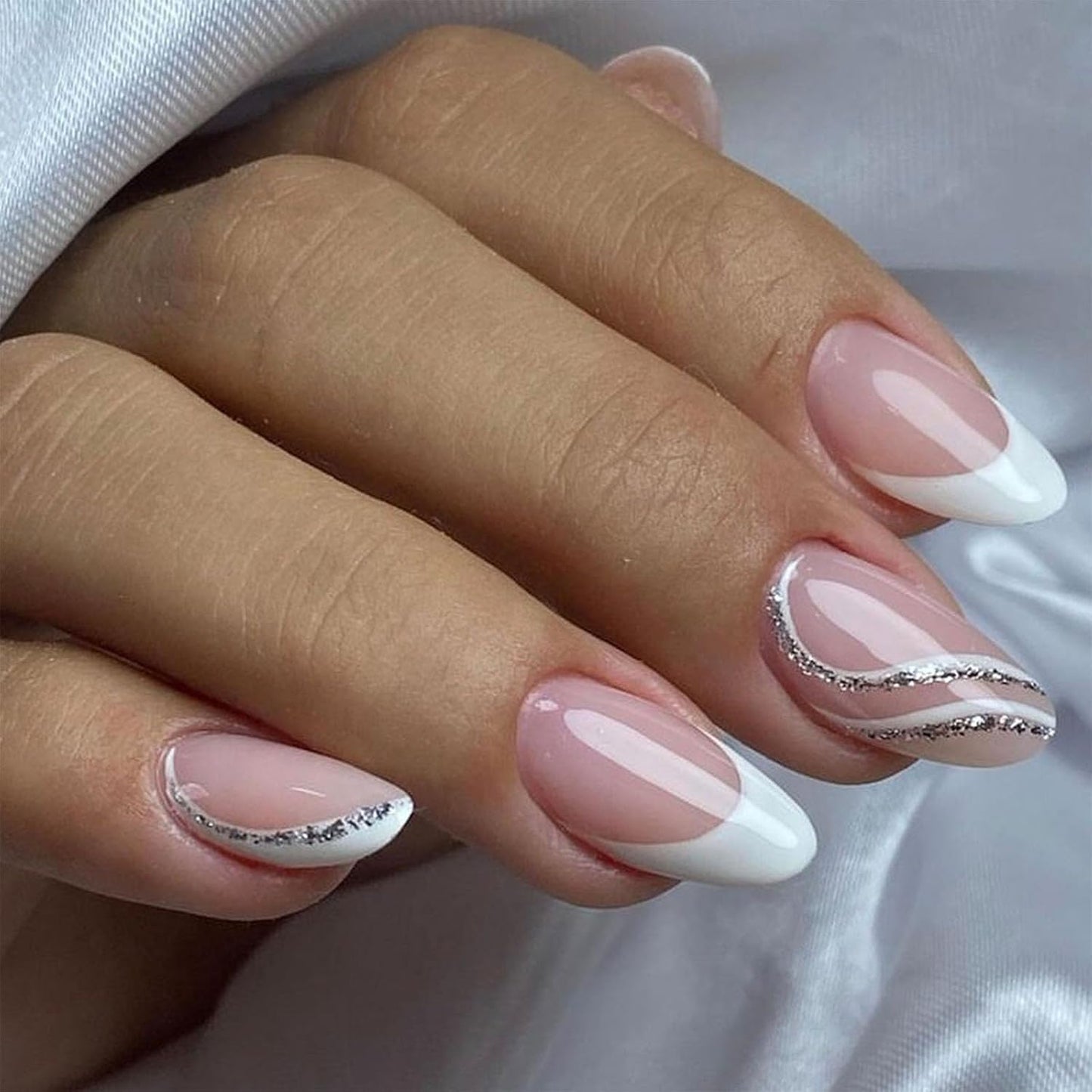 Black Press on Nails Medium Almond Fake Nails Matte False Nails Press Ons with Designs French Tip Acrylic Full Cover Glue on Nails Halloween Stick on Nail for Women Manicure 24 Pcs