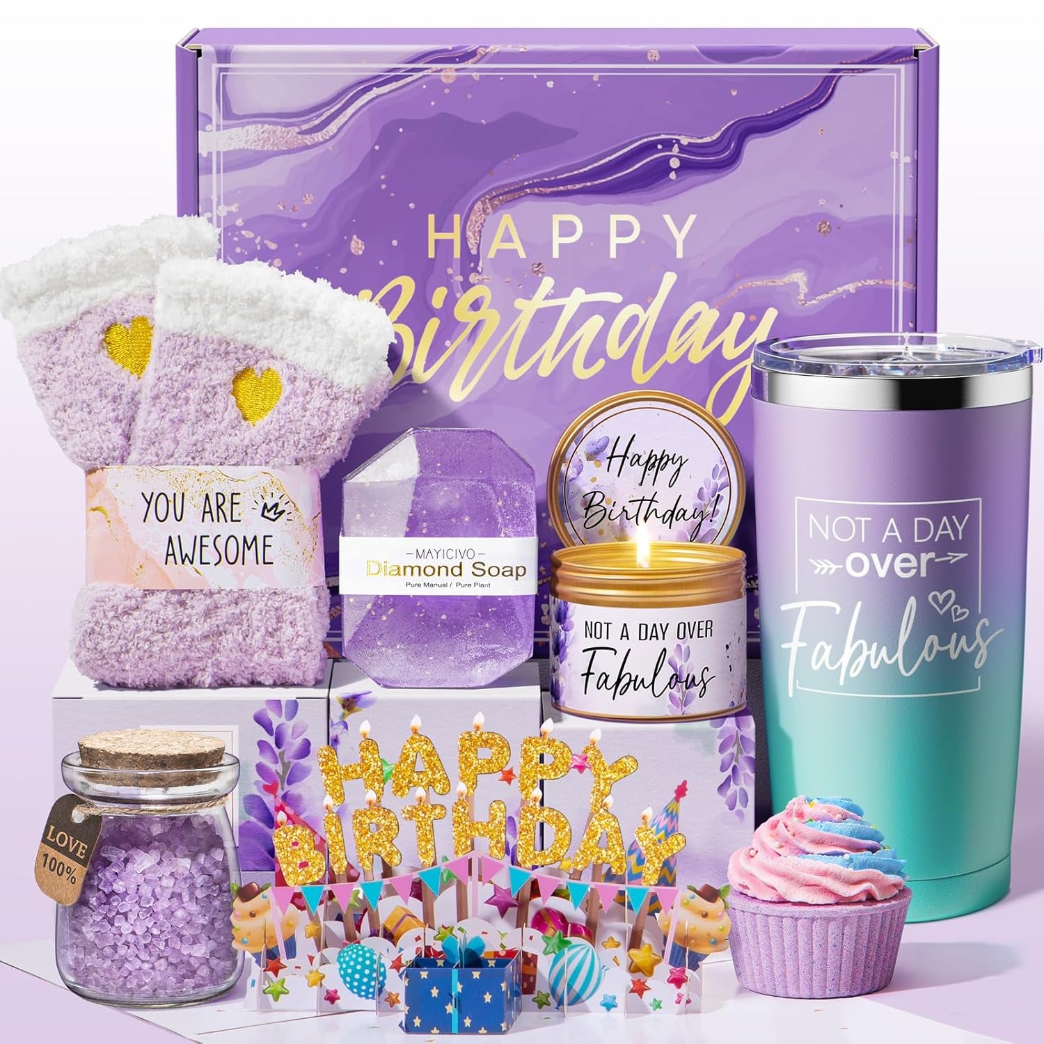 Birthday Gifts for Women Friendship, Lavender Relaxing Spa Gift Basket Set for Women, Self Care Gifts Unique Happy Birthday Gift Idea for Mom Her Best Friends Sister Wife Girlfriend Coworker Teacher
