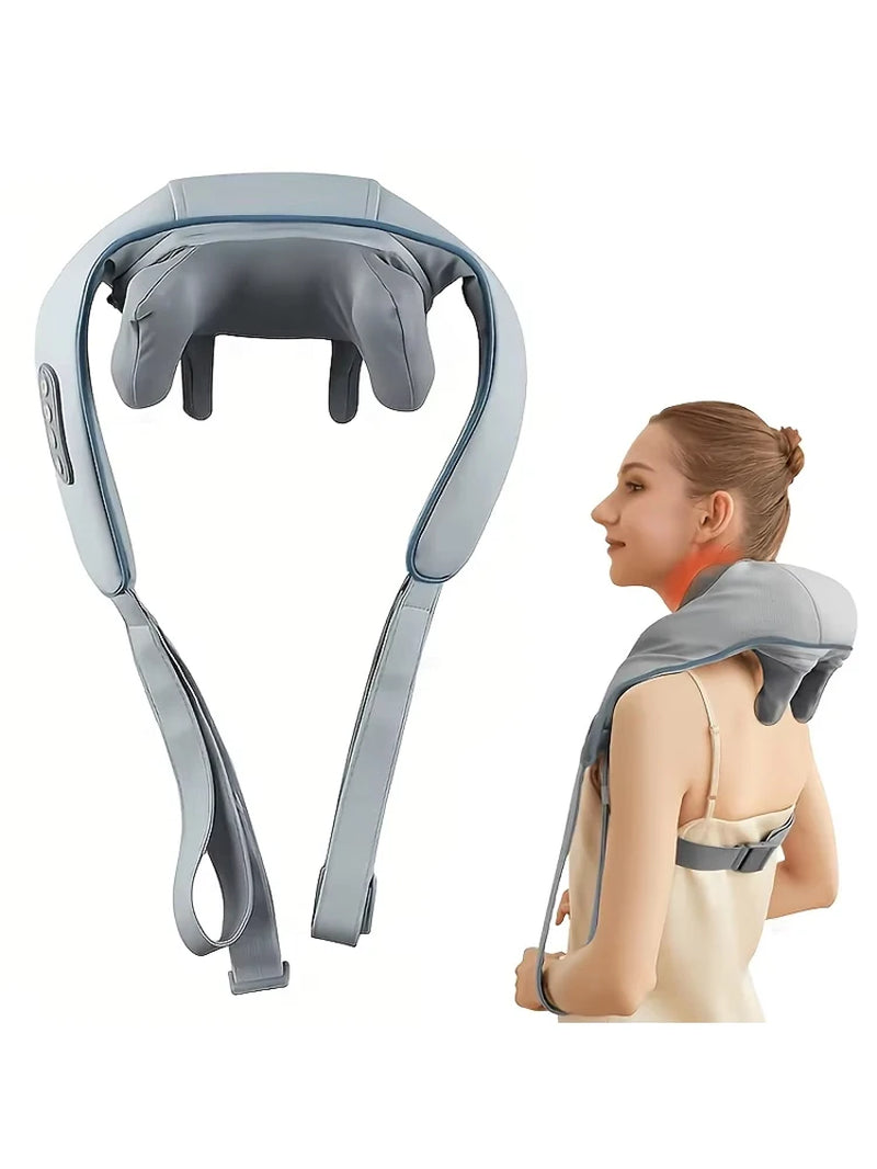 Neck Shoulder Massager, Shiatsu Heat Kneading, Hands-Free Wireless Rechargeable for Knots, Home Office Travel, Gift Mom Dad