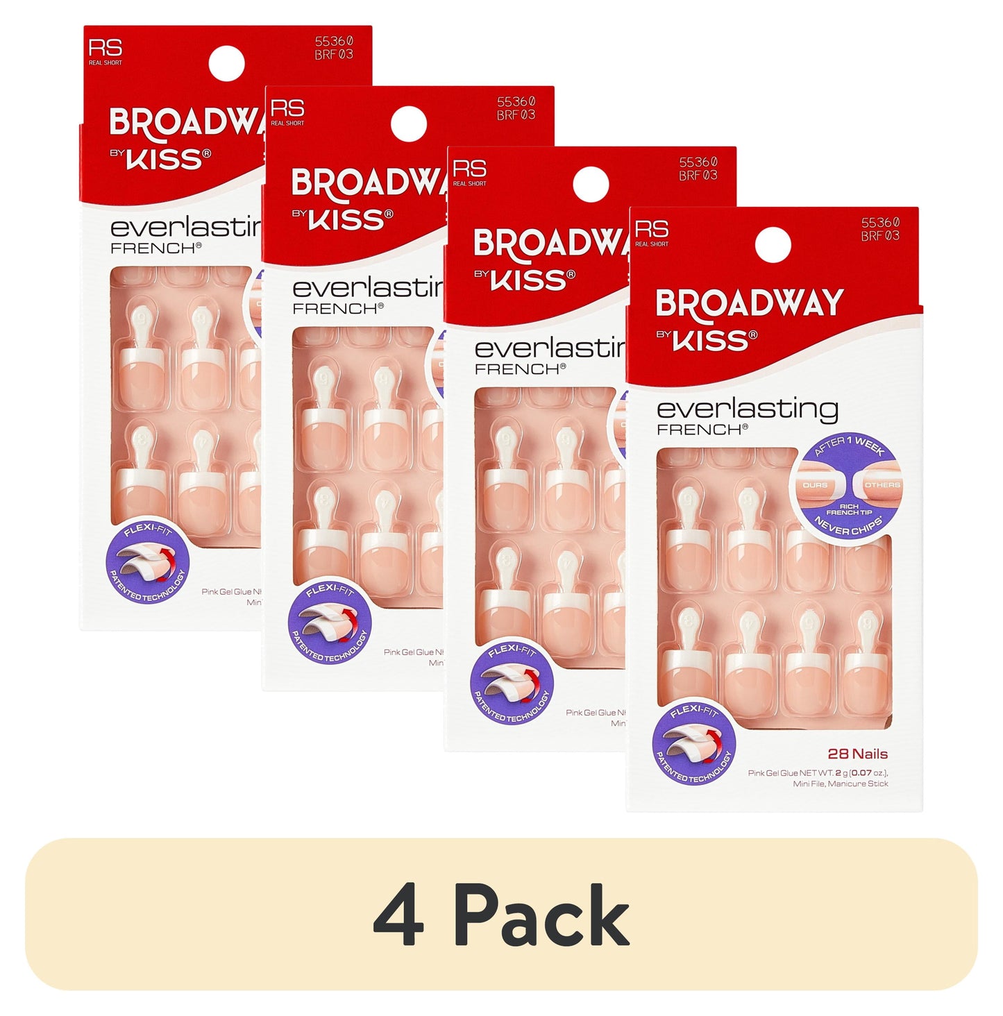 (4 Pack) Broadway by  French Tip Press on Nails, ‘String of Pearls’, White, Short Squoval, 28 Count