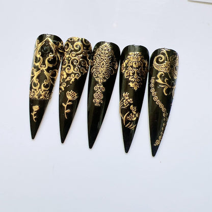 26Sheets Nail Art Adhesive Sticker Sheets Different Gold Color Luxury Shapes Sticker Nail Art Deco 10300