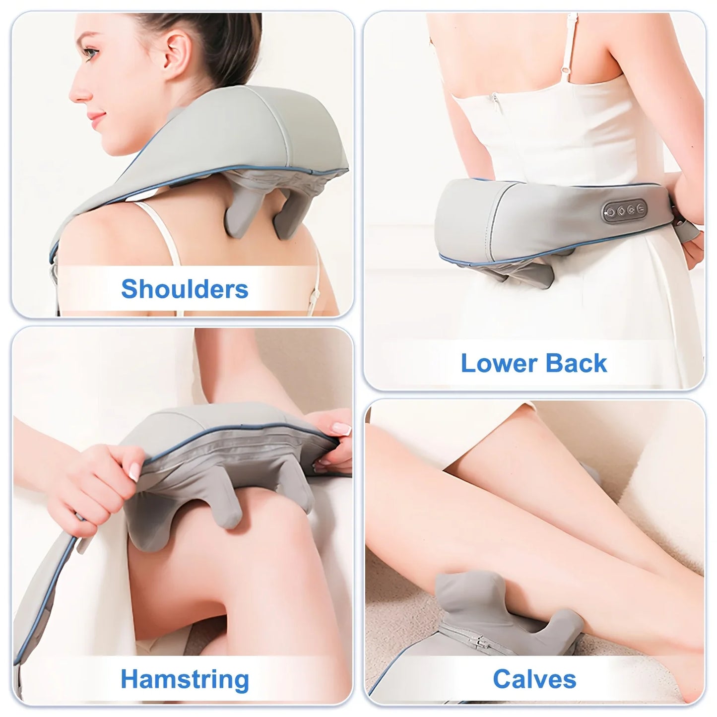 Neck Shoulder Massager, Shiatsu Heat Kneading, Hands-Free Wireless Rechargeable for Knots, Home Office Travel, Gift Mom Dad