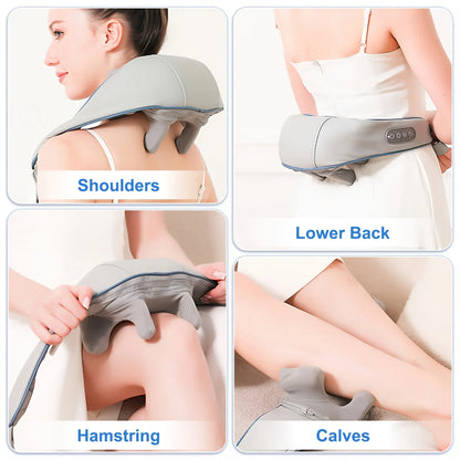 Neck Shoulder Massager, Shiatsu Heat Kneading, Hands-Free Wireless Rechargeable for Knots, Home Office Travel, Gift Mom Dad