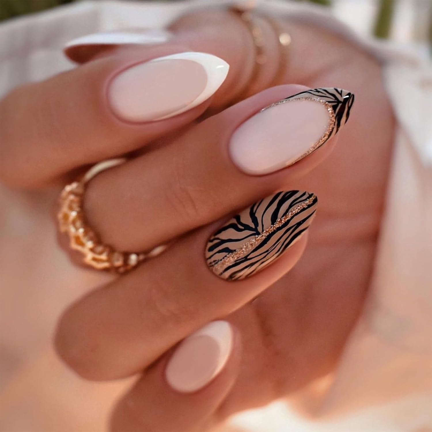Black Press on Nails Medium Almond Fake Nails Matte False Nails Press Ons with Designs French Tip Acrylic Full Cover Glue on Nails Halloween Stick on Nail for Women Manicure 24 Pcs