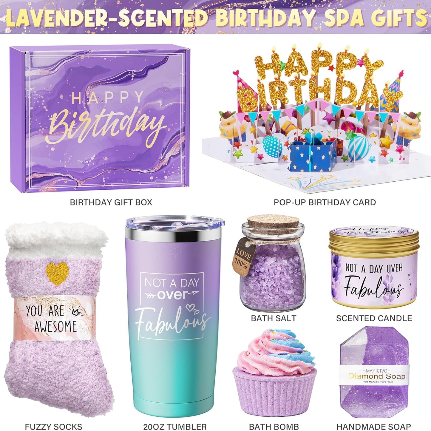 Birthday Gifts for Women Friendship, Lavender Relaxing Spa Gift Basket Set for Women, Self Care Gifts Unique Happy Birthday Gift Idea for Mom Her Best Friends Sister Wife Girlfriend Coworker Teacher