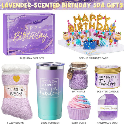 Birthday Gifts for Women Friendship, Lavender Relaxing Spa Gift Basket Set for Women, Self Care Gifts Unique Happy Birthday Gift Idea for Mom Her Best Friends Sister Wife Girlfriend Coworker Teacher