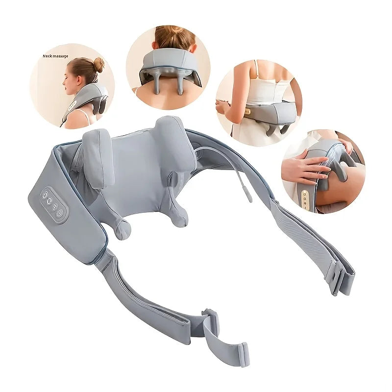 Neck Shoulder Massager, Shiatsu Heat Kneading, Hands-Free Wireless Rechargeable for Knots, Home Office Travel, Gift Mom Dad