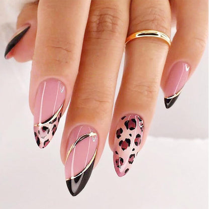 Black Press on Nails Medium Almond Fake Nails Matte False Nails Press Ons with Designs French Tip Acrylic Full Cover Glue on Nails Halloween Stick on Nail for Women Manicure 24 Pcs
