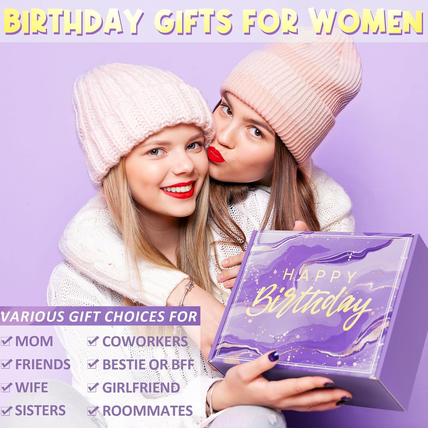 Birthday Gifts for Women Friendship, Lavender Relaxing Spa Gift Basket Set for Women, Self Care Gifts Unique Happy Birthday Gift Idea for Mom Her Best Friends Sister Wife Girlfriend Coworker Teacher