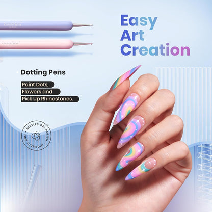 Beetles Gel Polish Nail Art Brushes, 6 Pcs Fingernail Art Design Pens, Wood Alloy Handle, Dotting Pen Clean up Liner French Nail Brush Set, DIY Manicure Tools Gift for Women