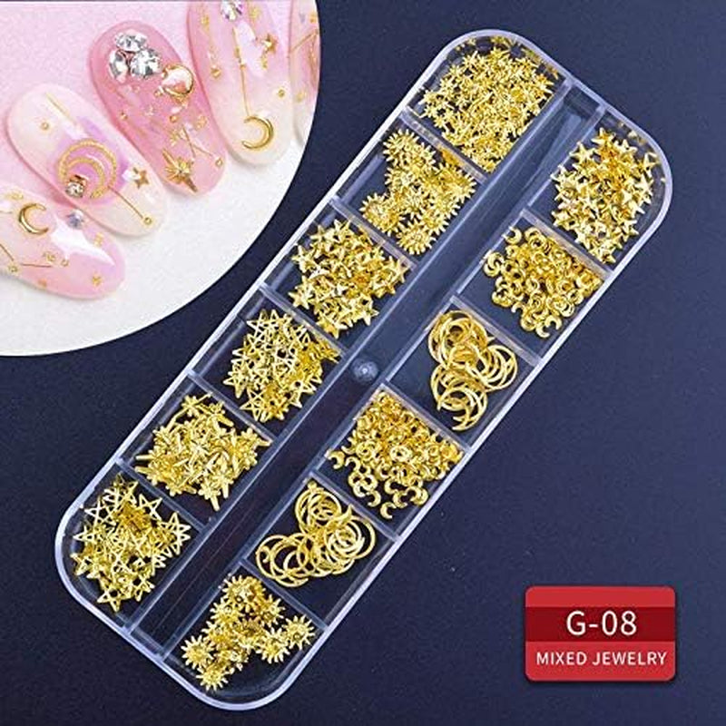 9 Boxes Nail Rhinestones Glitter Gems Diamonds Studs Crystals Sequins Kit with 1 Tweezers and 3 Pen for Nail Art Supplies Accessories
