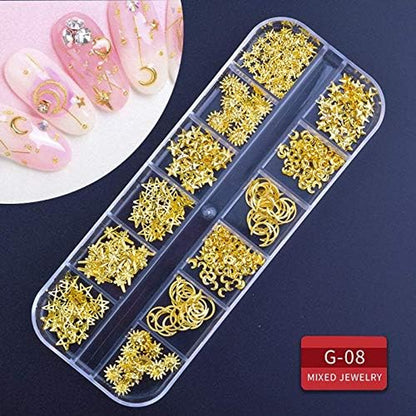 9 Boxes Nail Rhinestones Glitter Gems Diamonds Studs Crystals Sequins Kit with 1 Tweezers and 3 Pen for Nail Art Supplies Accessories