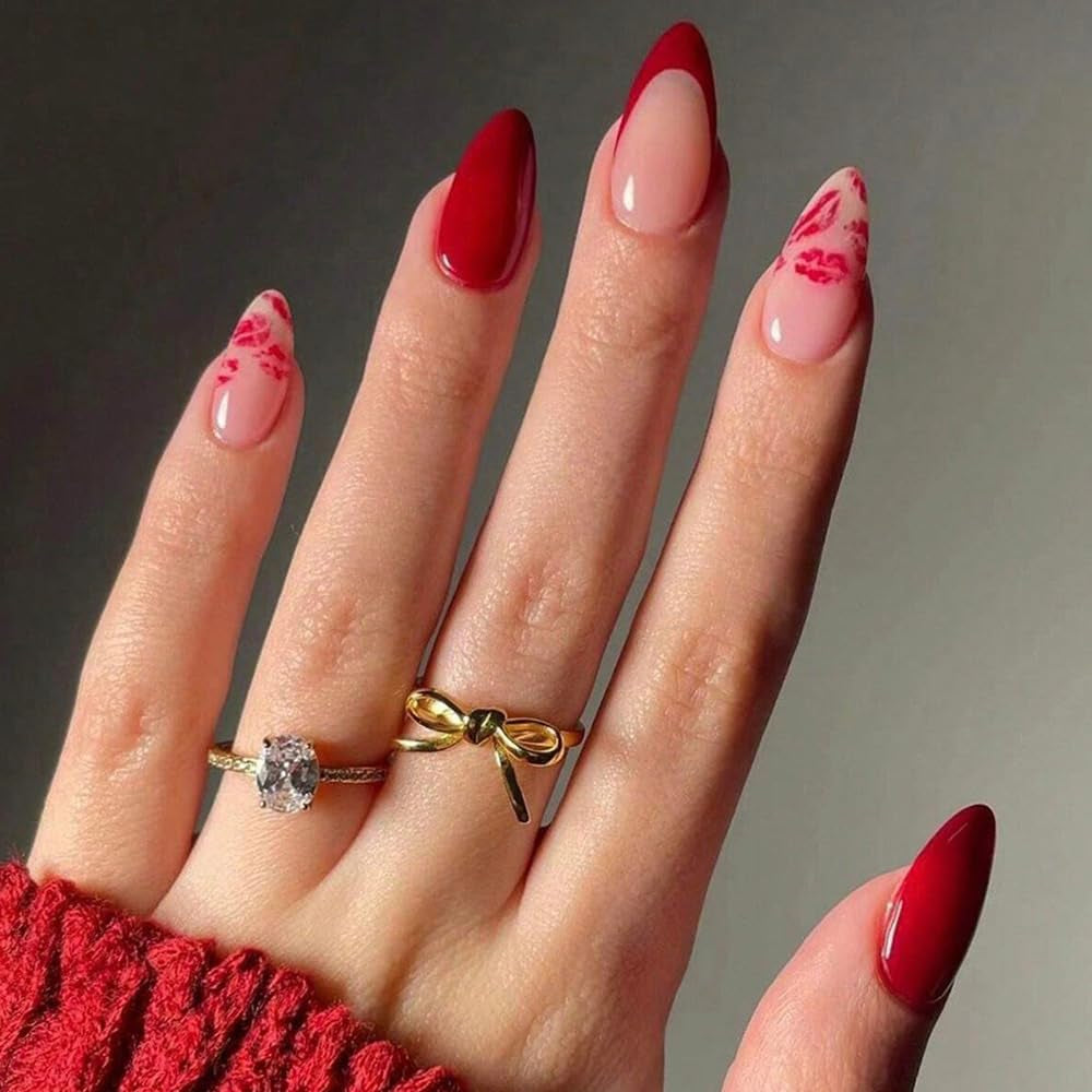 Black Press on Nails Medium Almond Fake Nails Matte False Nails Press Ons with Designs French Tip Acrylic Full Cover Glue on Nails Halloween Stick on Nail for Women Manicure 24 Pcs