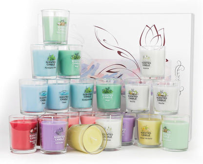 20 Pack Scented Candles Gift Set with 10 Fragrances for Home Women Candles Bulk Clear Glass Filled Votive Candles Soy Wax Glass Jar Candle for Aromatherapy Spa Weddings Birthdays Holidays Party