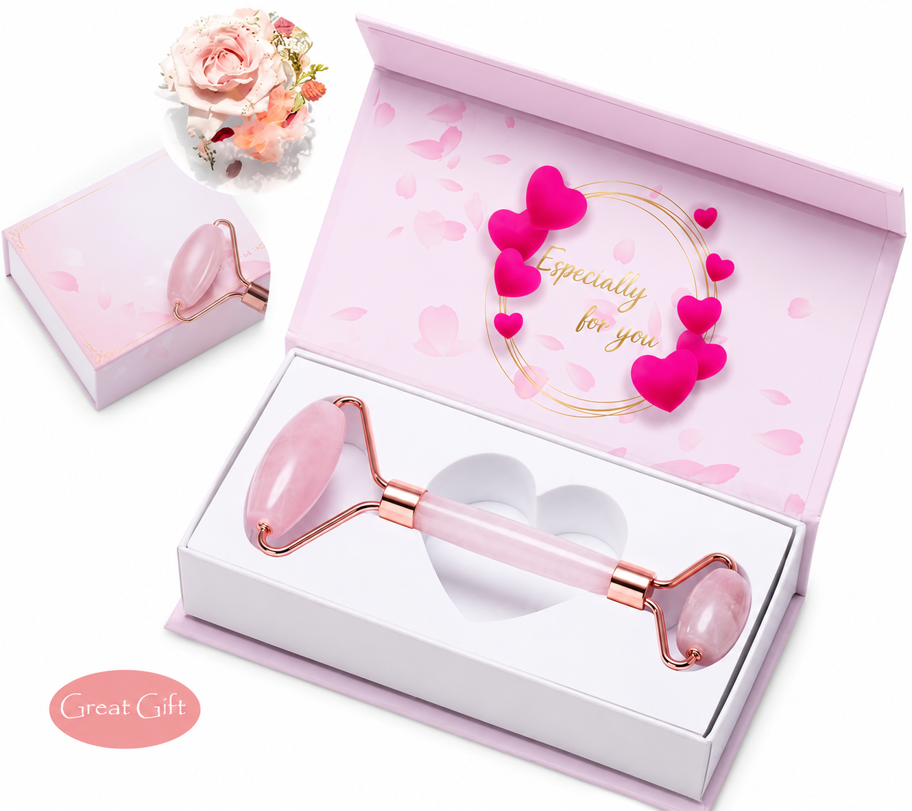 Premium Rose Quartz Face Roller | Cooling Facial Massage Tool for Puffiness & Skincare | Self-Care Beauty Gift for Women