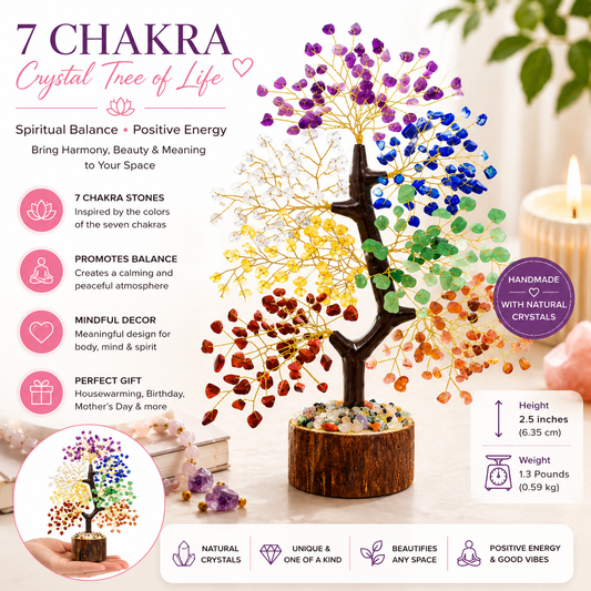 7 Chakra Crystal Tree of Life | Handmade Gemstone Decor for Home, Office & Meditation