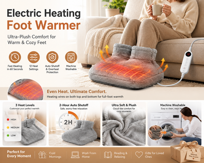 Heated Foot Warmer Pad | Plush Electric Foot Heater with 12 Heat Settings